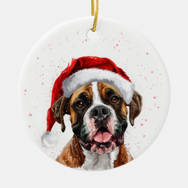 Boxer Dog Christmas Personalized Julgransprydnad Keramik (Framsidan)