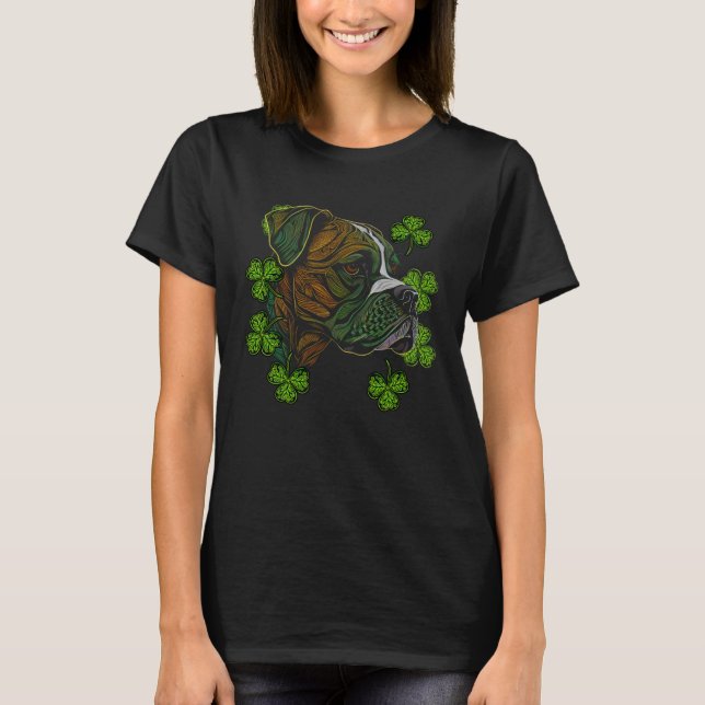Boxer Dog Face Mandala Shamrock C Irish St Patrick T Shirt (Framsida)
