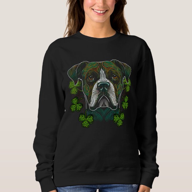 Boxer Dog Face Mandala Shamrock Irish C St Patrick T Shirt (Framsida)