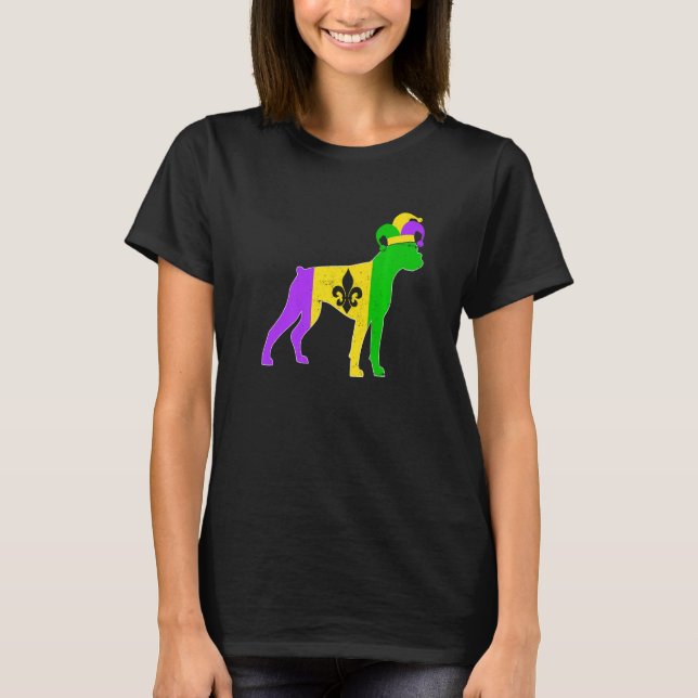 Boxer Dog Mardi Gras Carnivals Funny Puppy Jester  T Shirt (Framsida)