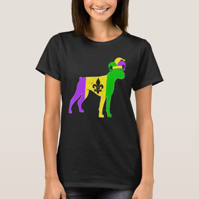 Boxer Dog Mardi Gras Carnivals Funny Puppy Jester T Shirt (Framsida)