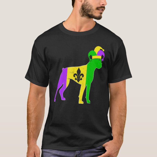 Boxer Dog Mardi Gras Carnivals Funny Puppy Jester T Shirt (Framsida)