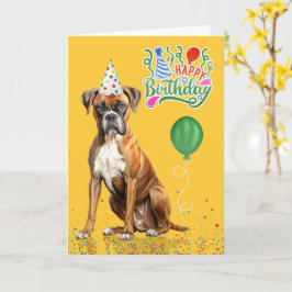 Boxer Dog Party Hat Yellow Birthday Kort