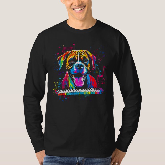 Boxer Dog Piano T Shirt (Framsida)