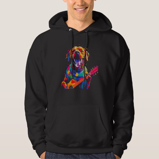 Boxer Dog Pop Guitar Hoodie (Framsida)