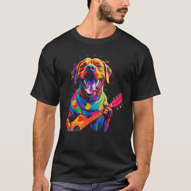 Boxer Dog Pop Guitar T Shirt (Framsida)