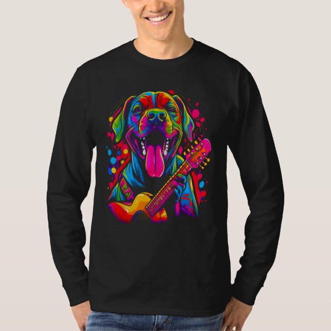 Boxer Dog Pop Guitarist T Shirt (Framsida)