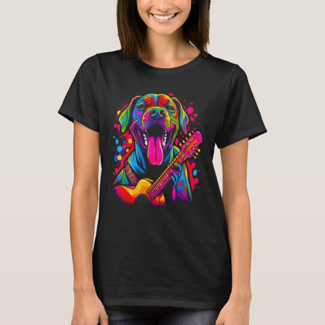 Boxer Dog Pop Guitarist T Shirt (Framsida)