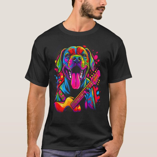Boxer Dog Pop Guitarist T Shirt (Framsida)