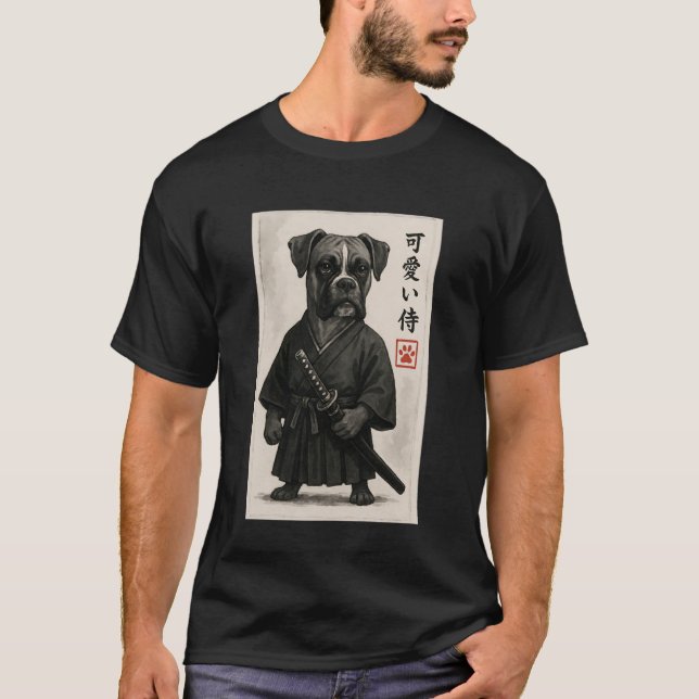 Boxer Dog Samurai Ink Art Sumi-e Style Novelty Kaw T Shirt (Framsida)