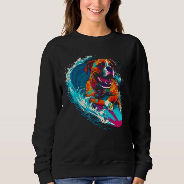Boxer Dog Surfing T Shirt (Framsida)