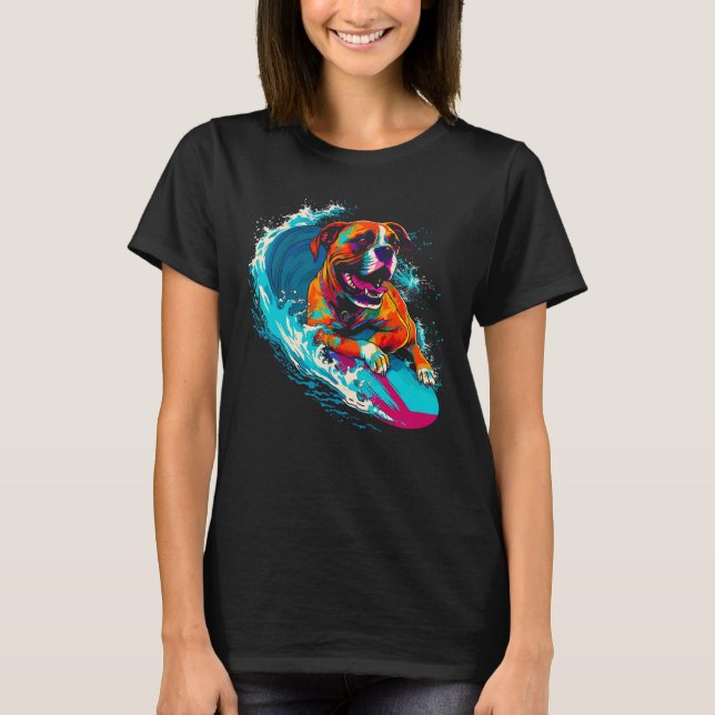 Boxer Dog Surfing T Shirt (Framsida)
