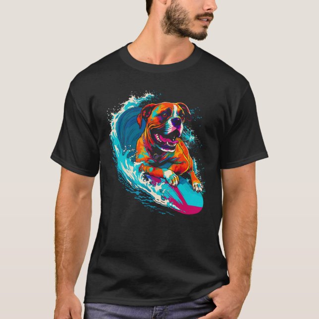 Boxer Dog Surfing T Shirt (Framsida)