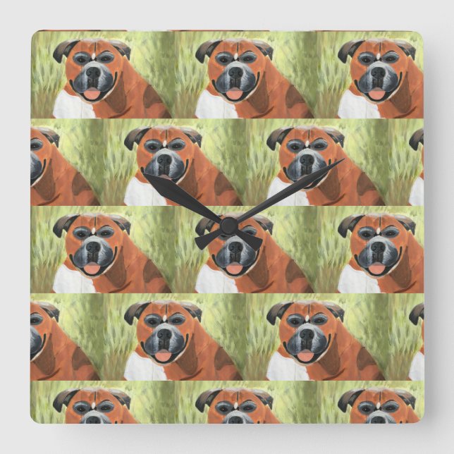 Boxer Dog Wall Clock, 27.3 cm Square Acrylic Fyrkantig Klocka (Framsida)