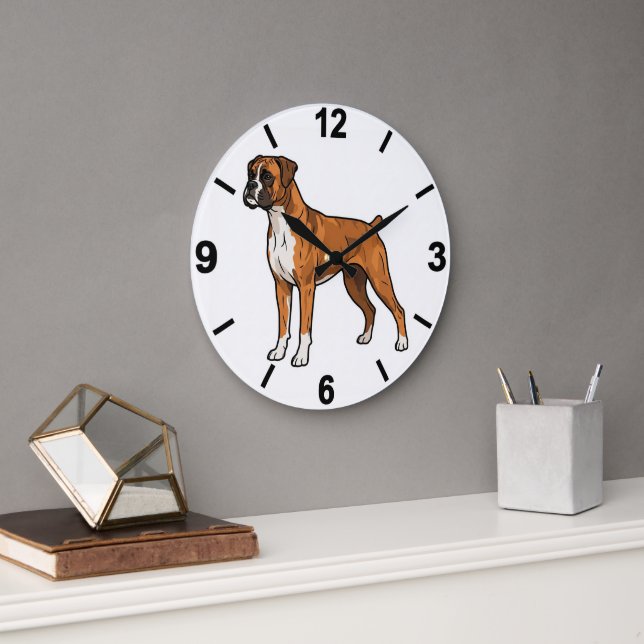 Boxer Dog Wall Clock Cute Pet Home Decor Stor Klocka (Kontor)
