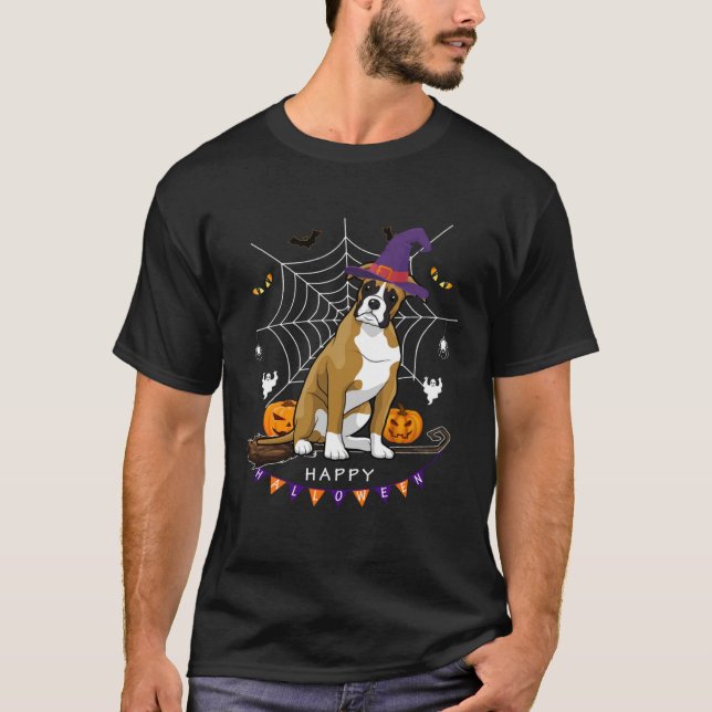 Boxer Dog Witch Pumpkin Halloween Kids Mens Womens T Shirt (Framsida)
