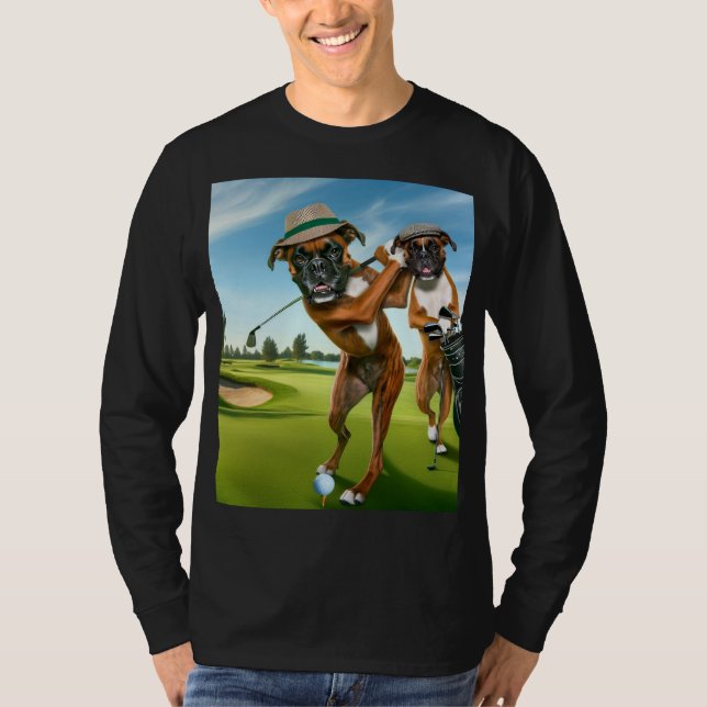 Boxer Dogs Playing Golf T Shirt (Framsida)