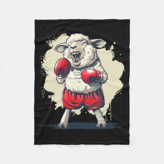 Boxer Får Med Boxnings Handskor Kickboxning Rolig  Fleecefilt (Framsidan)