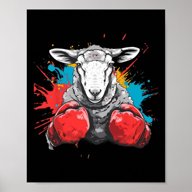 Boxer Får Med Boxningshandskor Kickboxning Rolig B Poster (Framsidan)