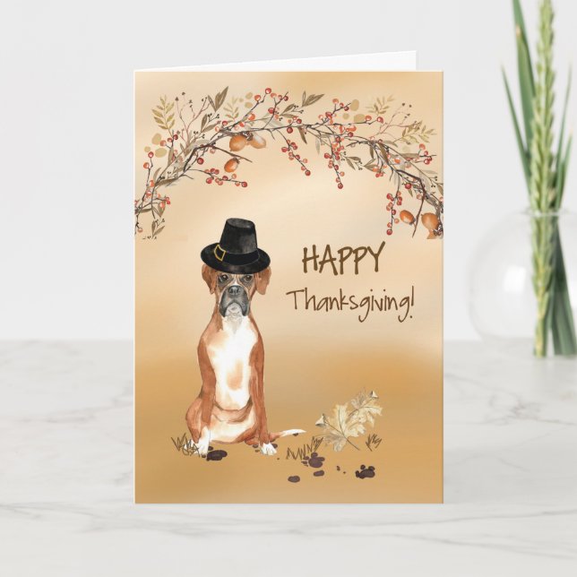 Boxer Funny Pilgrim Hat Thanksgiving Kort (Framsida)