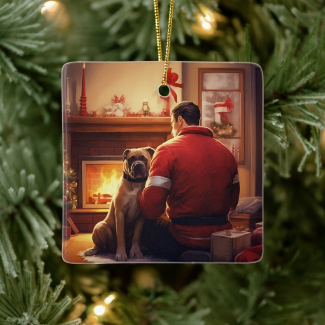 Boxer Gift, Pet Gift, Hund Fireman, julklapp Julgransprydnad Keramik (Träd)