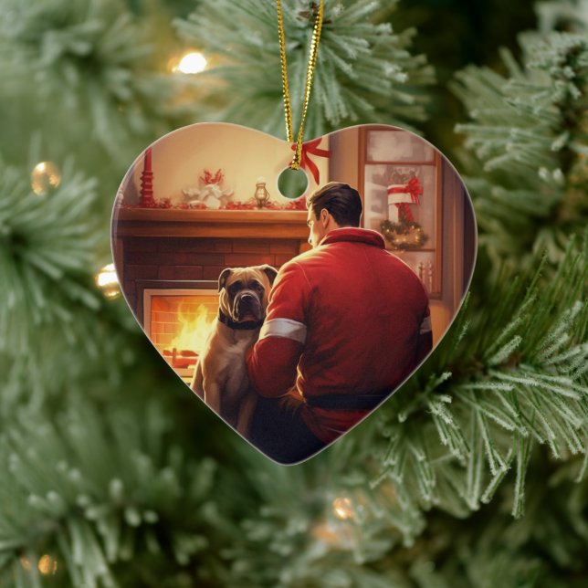 Boxer Gift, Pet Gift, Hund Fireman, julklapp Julgransprydnad Keramik (Träd)