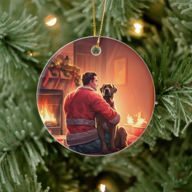 Boxer Gift, Pet Gift, Hund Fireman, julklapp Julgransprydnad Keramik (Träd)