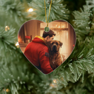 Boxer Gift, Pet Gift, Hund Fireman, julklapp Julgransprydnad Keramik