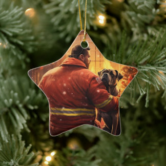 Boxer Gift, Pet Gift, Hund Fireman, julklapp Julgransprydnad Keramik
