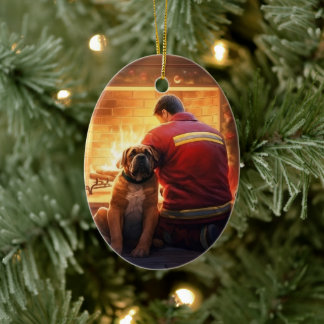Boxer Gift, Pet Gift, Hund Fireman, julklapp Julgransprydnad Keramik