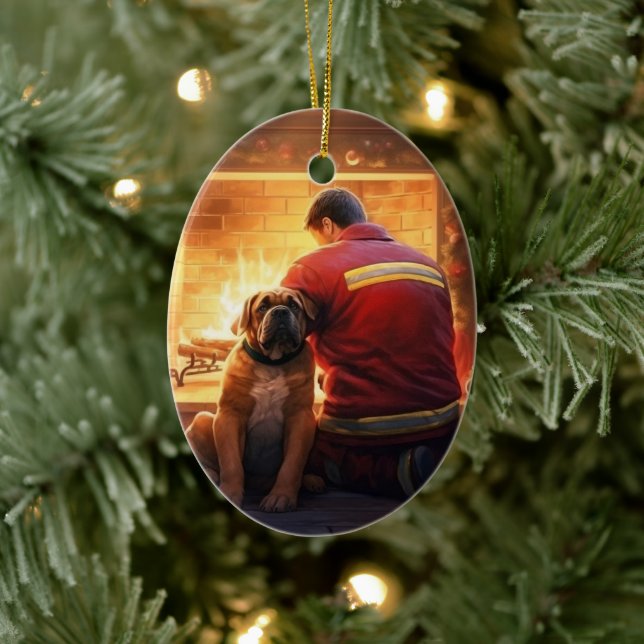 Boxer Gift, Pet Gift, Hund Fireman, julklapp Julgransprydnad Keramik (Träd)