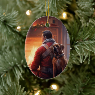 Boxer Gift, Pet Gift, Hund Fireman, julklapp Julgransprydnad Keramik