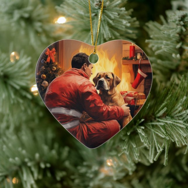 Boxer Gift, Pet Gift, Hund Fireman, julklapp Julgransprydnad Keramik (Träd)