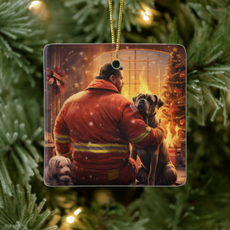 Boxer Gift, Pet Gift, Hund Fireman, julklapp Julgransprydnad Keramik