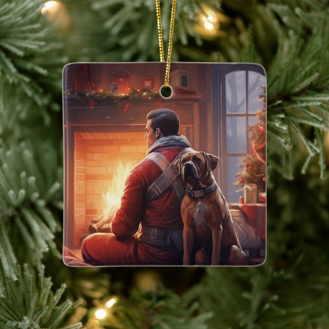 Boxer Gift, Pet Gift, Hund Fireman, julklapp Julgransprydnad Keramik (Träd)
