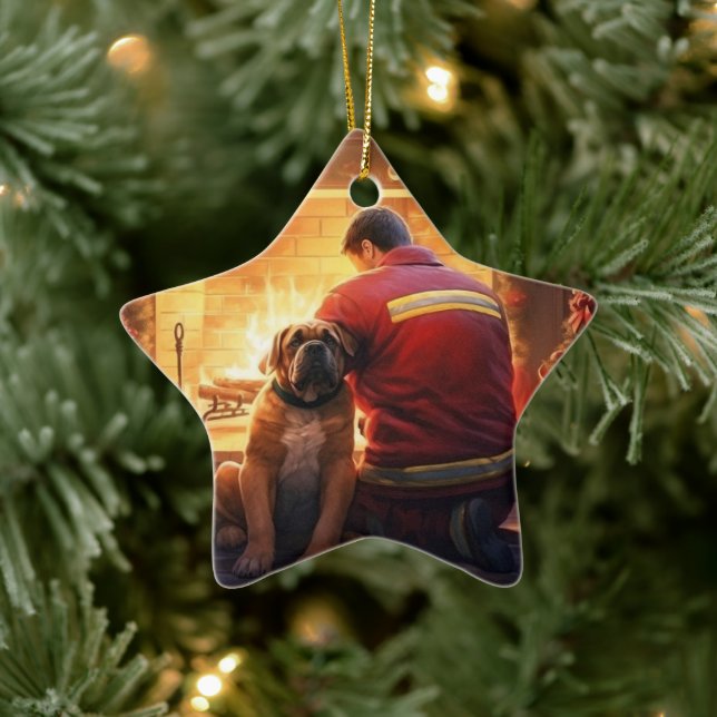 Boxer Gift, Pet Gift, Hund Fireman, julklapp Julgransprydnad Keramik (Träd)