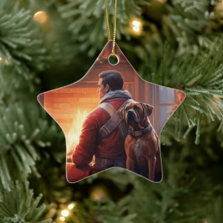 Boxer Gift, Pet Gift, Hund Fireman, julklapp Julgransprydnad Keramik