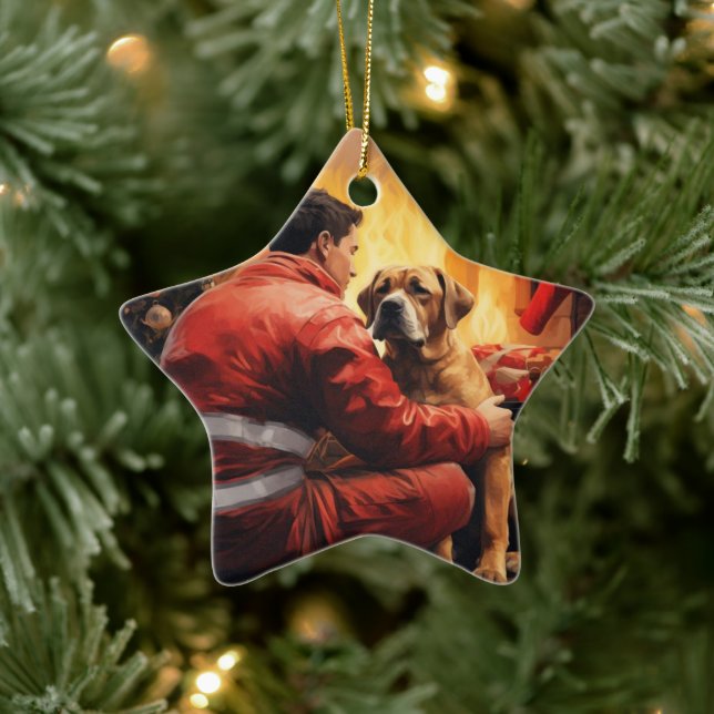 Boxer Gift, Pet Gift, Hund Fireman, julklapp Julgransprydnad Keramik (Träd)