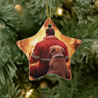 Boxer Gift, Pet Gift, Hund Fireman, julklapp Julgransprydnad Keramik