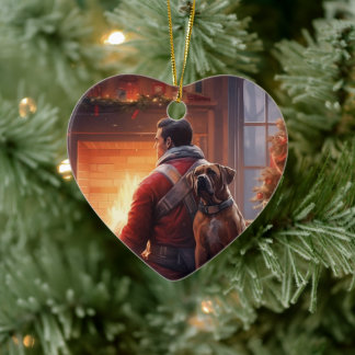 Boxer Gift, Pet Gift, Hund Fireman, julklapp Julgransprydnad Keramik