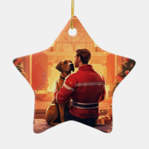Boxer Gift, Pet Gift, Hund Fireman, julklapp Julgransprydnad Keramik