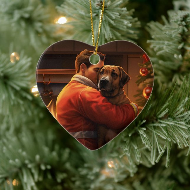 Boxer Gift, Pet Gift, Hund Fireman, julklapp Julgransprydnad Keramik (Träd)