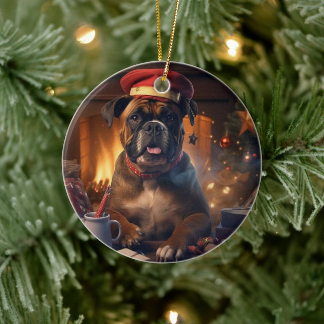 Boxer Gift, Pet Gift, Hund polis, julklapp Julgransprydnad Keramik (Träd)