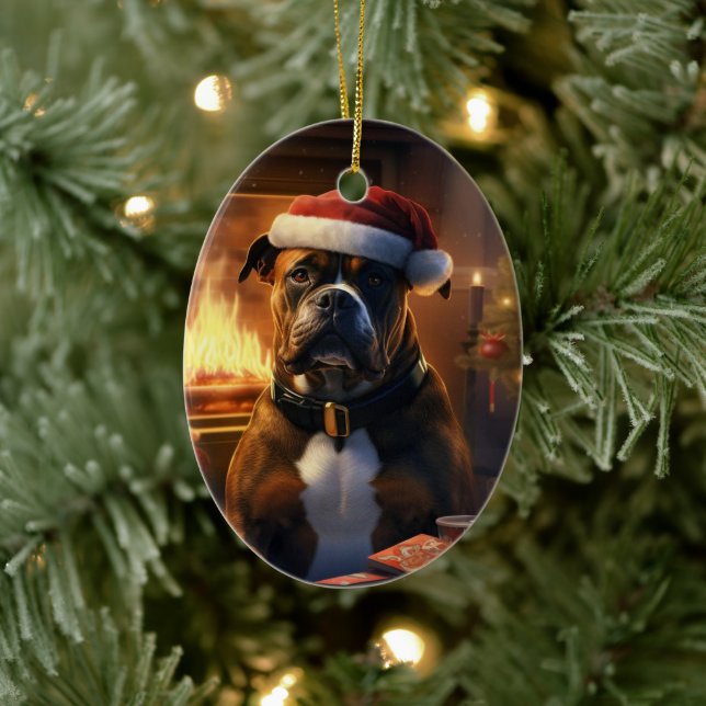 Boxer Gift, Pet Gift, Hund polis, julklapp Julgransprydnad Keramik (Träd)