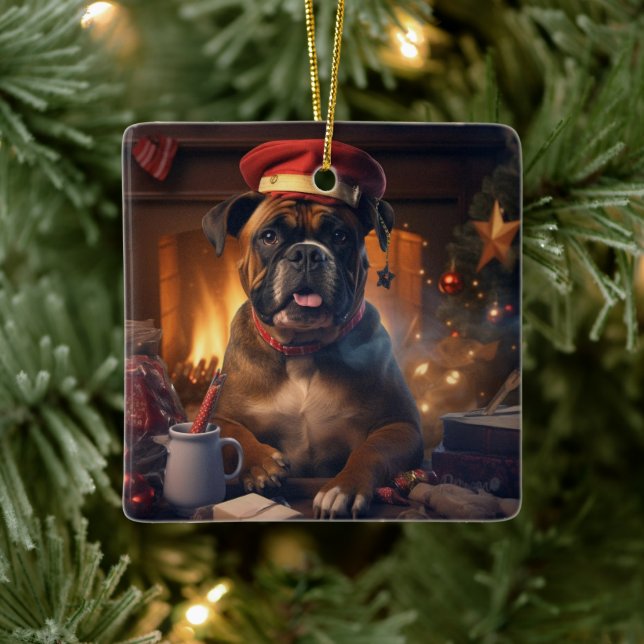 Boxer Gift, Pet Gift, Hund polis, julklapp Julgransprydnad Keramik (Träd)