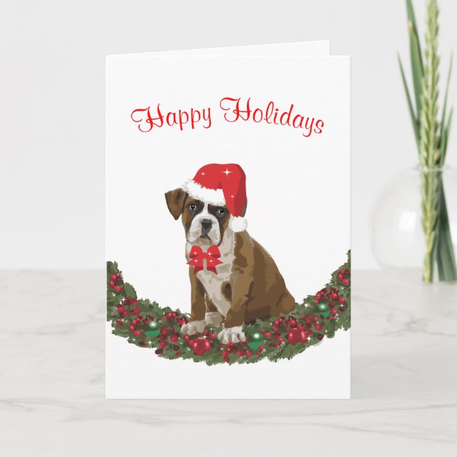Boxer Glad helg Hund Santa Hat Cute Card (Framsida)