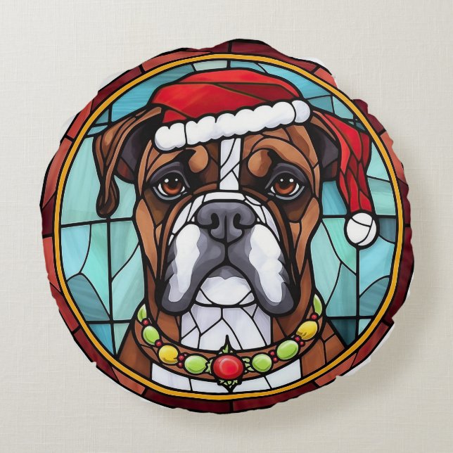 Boxer Glasmålning Jul Rund Kudde (Baksidan)