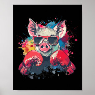 Boxer Gris Med Boxhandskar Kickboxning Rolig Boxi Poster