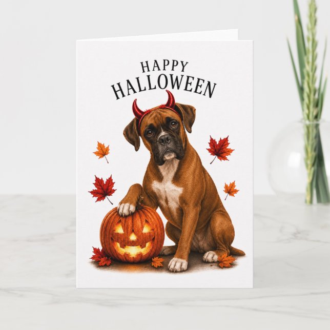 Boxer Halloween Djävulshund Kort (Framsida)