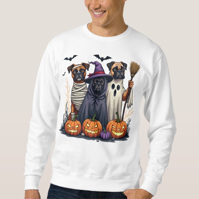 Boxer Halloween-kostym Söt spöklik hundälskare Lång Ärmad Tröja (Framsida)